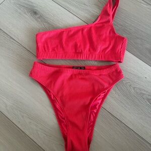 Nasty Gal Vibrant Red Ribbed Bikini